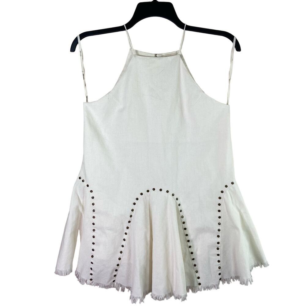 Moon River Blissful Dream Mini Dress Women's Medium Ivory Linen Keyhole‎ Studded